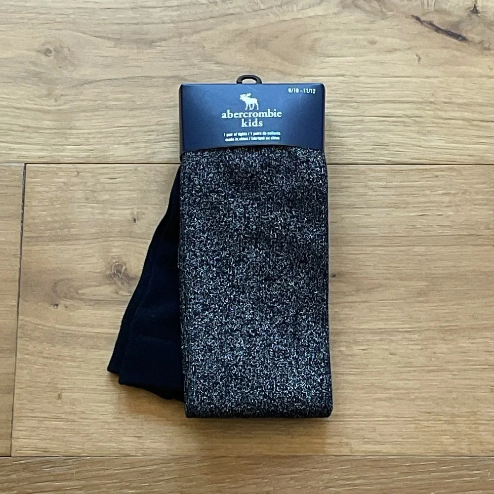 NWT Abercrombie Sparkly Glitter Tights Silver & Black Metallic Party M/L Girls